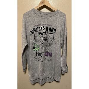 Nightmare Before Christmas Zombie Band Grey Fleece Knit Graphic Pajama Sweater L
